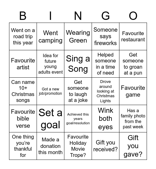 Years End Gala Bingo Card