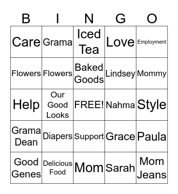 Mother's Day Bingo Card