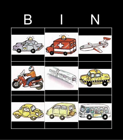 Transportation Bingo Card