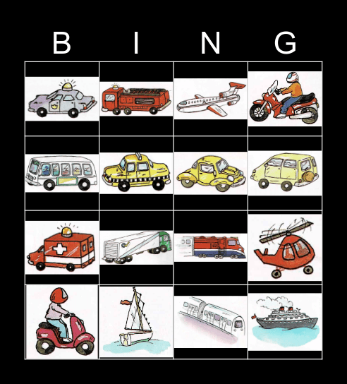 Transportation Bingo Card
