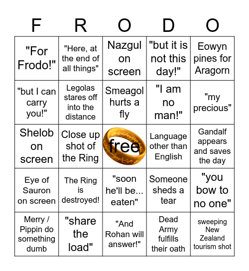 Return of the King Bingo Card