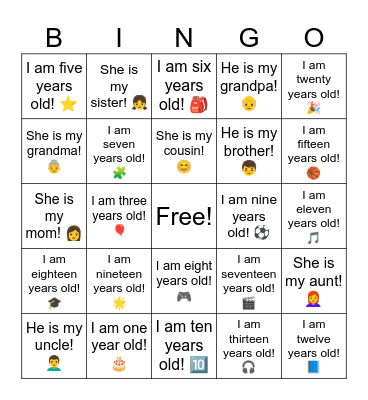 B2 L14 I am eight years old! 🎮 Bingo Card