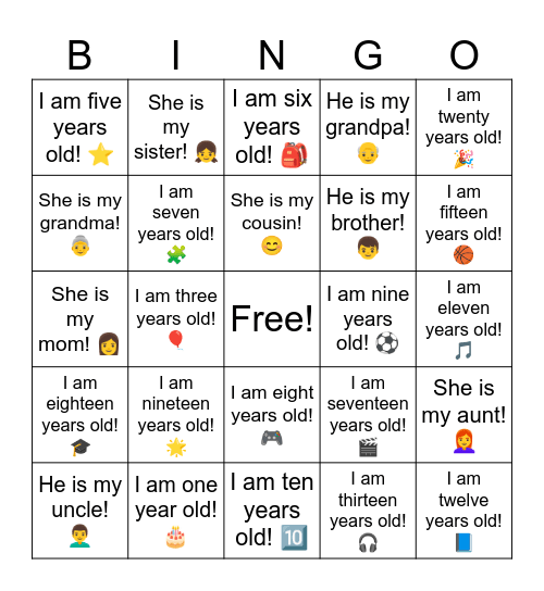 B2 L14 I am eight years old! 🎮 Bingo Card
