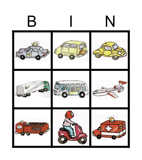 Transportation Bingo Card