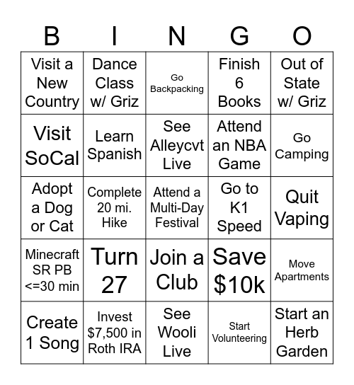 2026 Bingo Card