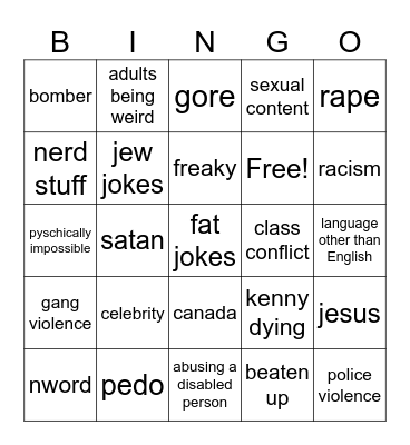 South Park Bingo Card