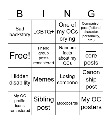 My OC bingo card 2026 Bingo Card