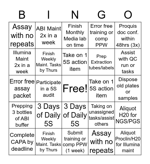 Clin Ops Bingo Card