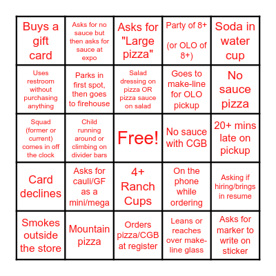 Customer Bingo Card