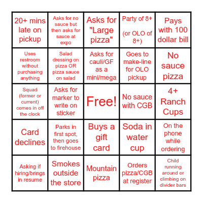 Customer Bingo Card