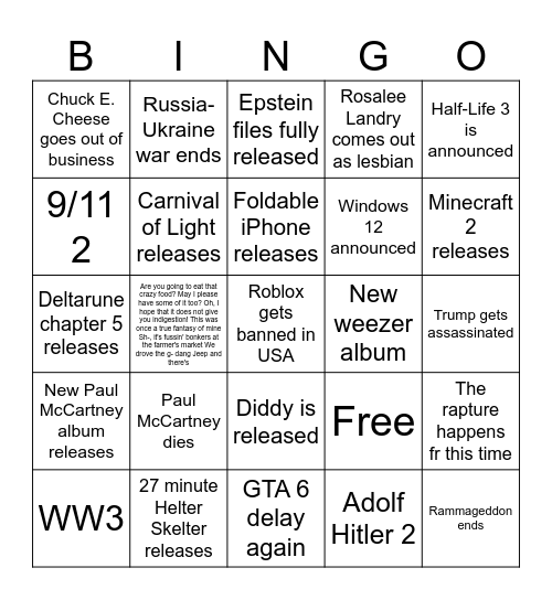 2026 bingo stuff Bingo Card