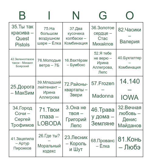 МУЗЛОТО Bingo Card