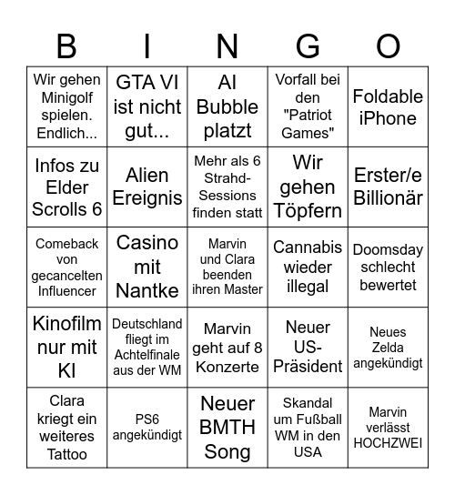Bingo 2026 Bingo Card