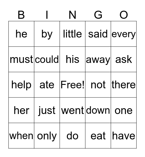 Blue/Green Sight Words Bingo Card
