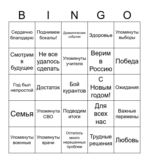 Президентское бинго Bingo Card