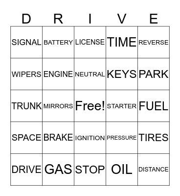 DRIVE Bingo Card