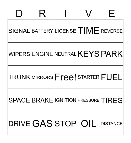 DRIVE Bingo Card
