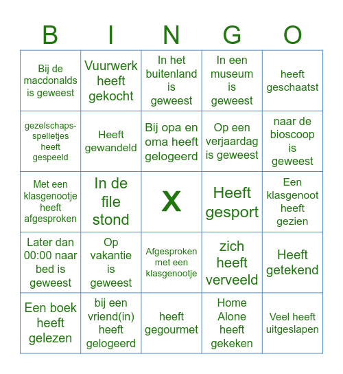 Zoek iemand die in de vakantie Bingo Card