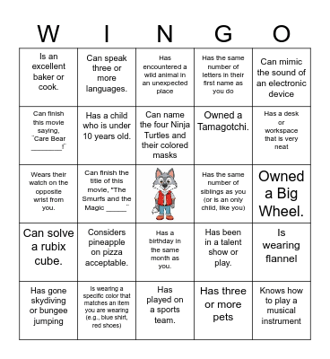 Williams Wolfpack Bingo Card