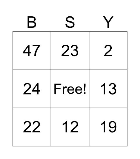 BENTLEY TAMBOLA Bingo Card