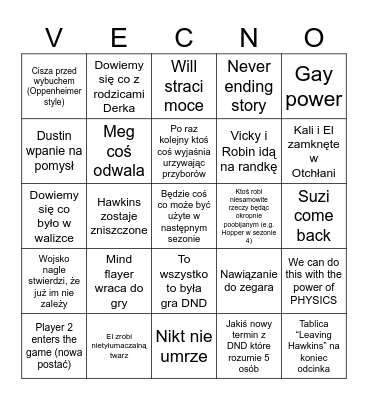 Finał Stranger Things Bingo Card