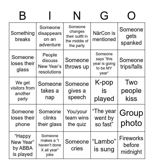 NEW YEARS' BINGO Card