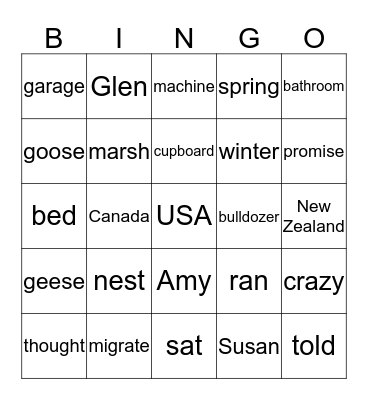 Fly Away Home Bingo Card