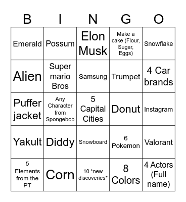 Infinite Crafts Bingo Card
