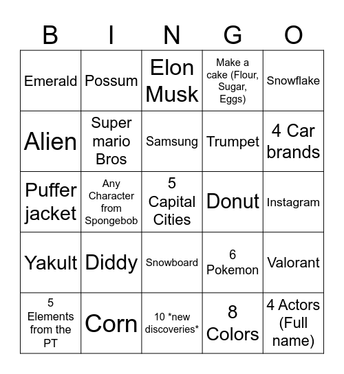 Infinite Crafts Bingo Card