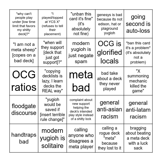 Edopro server bad takes bingo Card