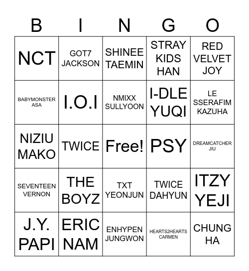 JYP Bingo! Bingo Card