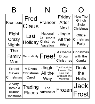 Holiday Movie BINGO Card