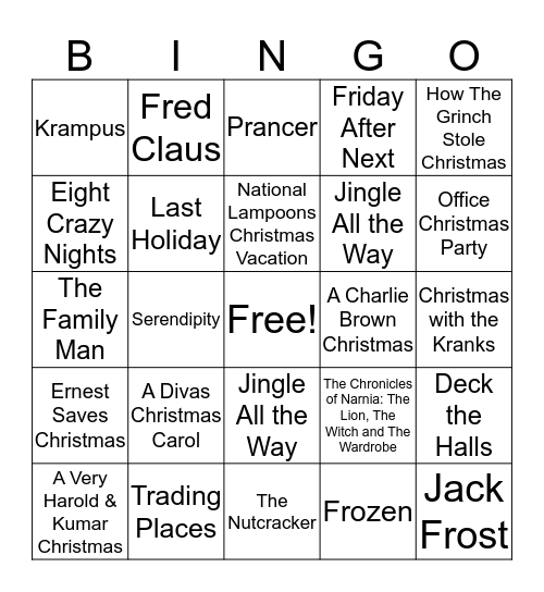 Holiday Movie BINGO Card