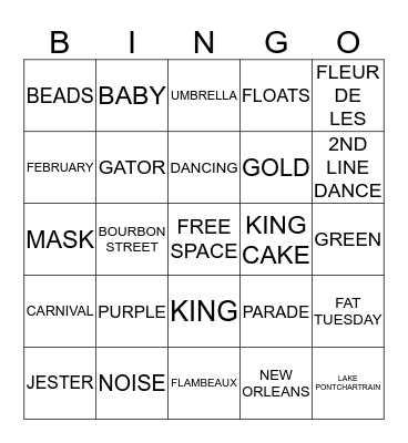 MARDI GRAS Bingo Card