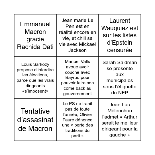 Bingo politique France 2026 Bingo Card