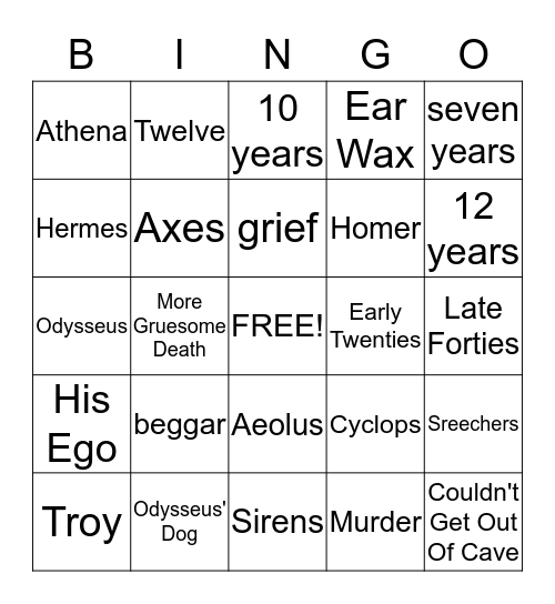 Odsyssey Bingo Card