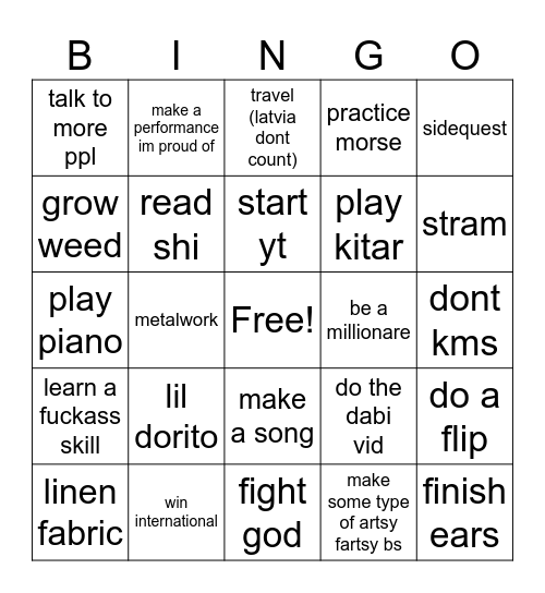 to do 2026 Bingo Card