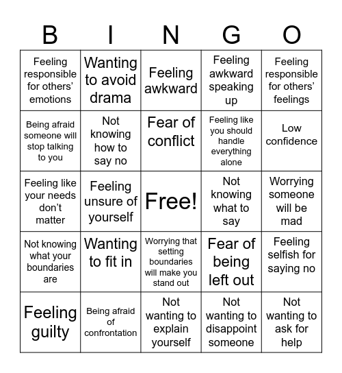 Boundaries Blockers Bingo Card