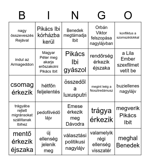 PIKÁCS BINGO Card