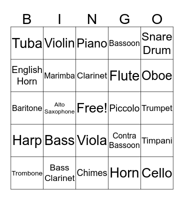 Instrument Bingo Card