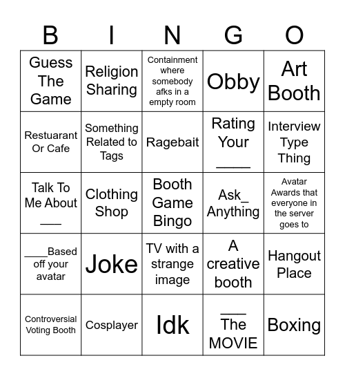 booth game Bingo Card