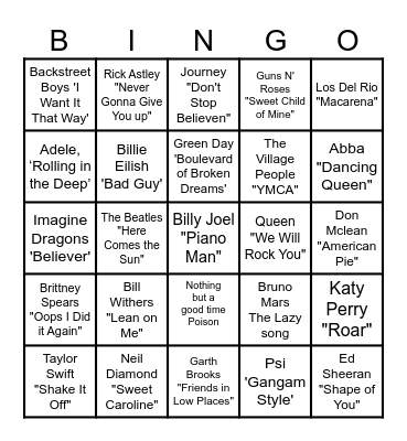 FUN MUSIC!! Bingo Card