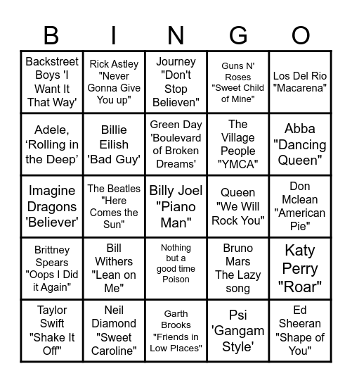 FUN MUSIC!! Bingo Card