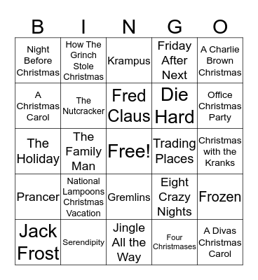 Holiday Movie BINGO Card