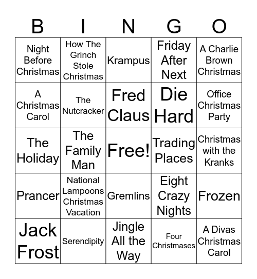 Holiday Movie BINGO Card