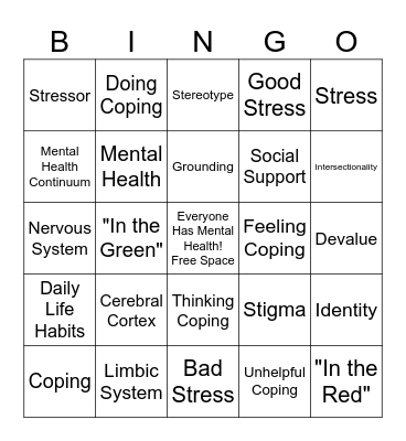 Mental Health Bingo Card