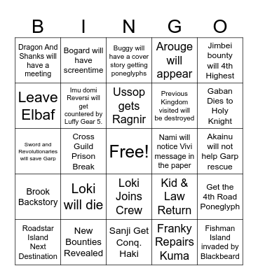 ONE PIECE 2026 Bingo Card