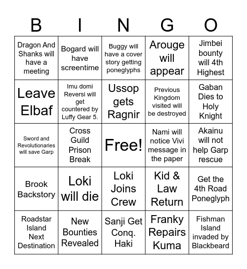 ONE PIECE 2026 Bingo Card