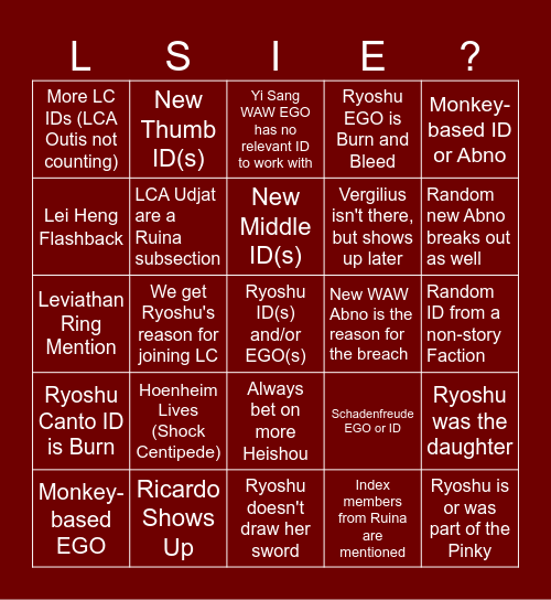 Canto 9 Predictions Bingo Card