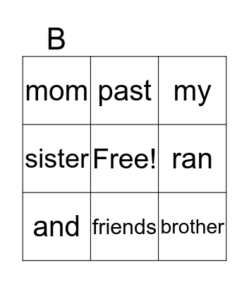 High Frequency Words Bingo Card